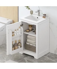 Sillysis Modern Bathroom Vanity With Ceramic Sink Adjustable Shelves Soft Close Door For Small Space