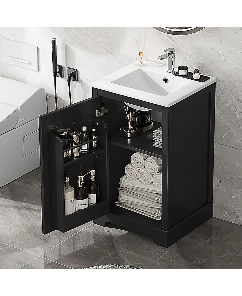 Sillysis Modern Bathroom Vanity with Ceramic Sink, Adjustable Shelves and Soft Close Door for Small Space