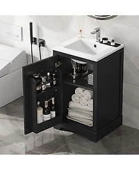 Sillysis Modern Bathroom Vanity with Ceramic Sink, Adjustable Shelves and Soft Close Door for Small Space
