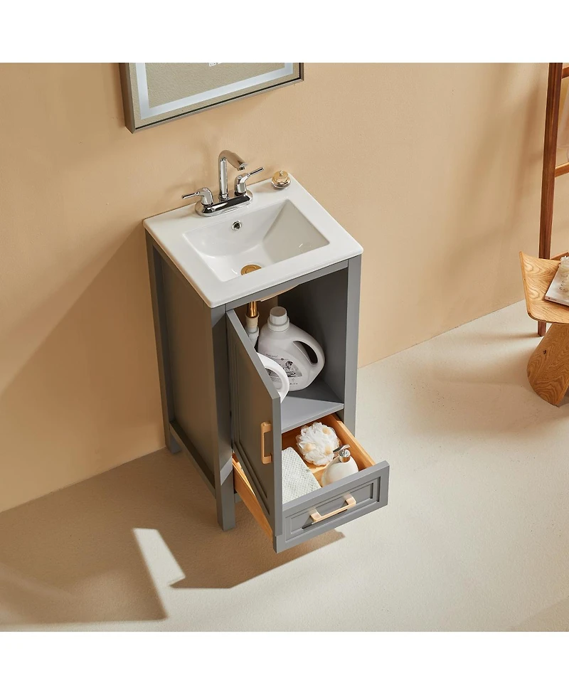 Sillysis Modern Bathroom Vanity with Ceramic Sink, Fully Assembled Cabinet, Soft Close Doors, Two Handle Options