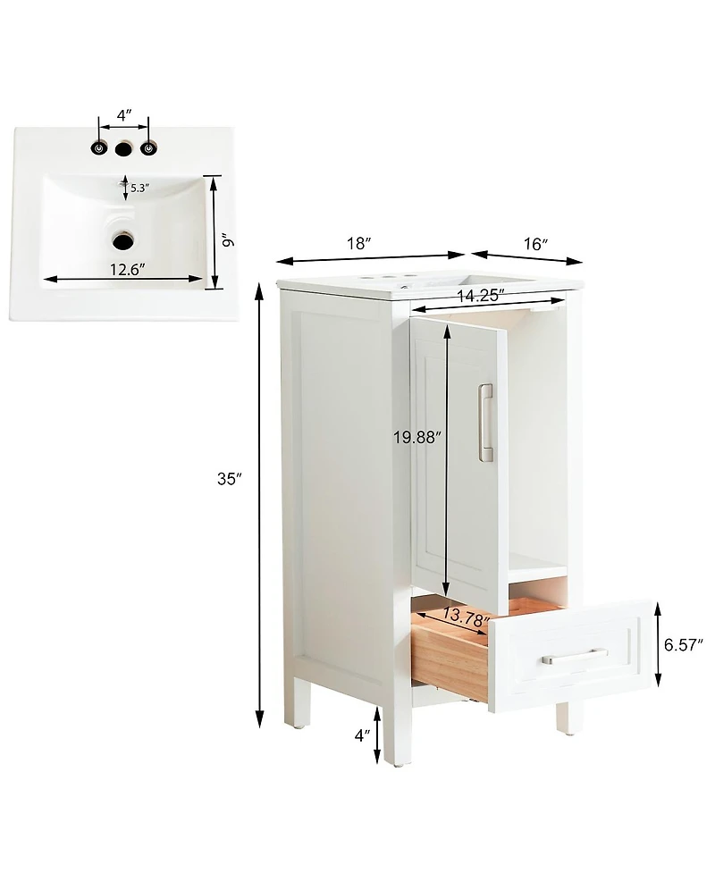 Sillysis Modern Bathroom Vanity with Ceramic Sink, Fully Assembled Cabinet, Soft Close Doors, Two Handle Options