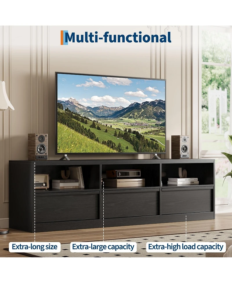 homfan 70in Tv Stand for TVs up to 85", Mid Century Modern Media Console with Storage Drawer and Open Shelves Living Room