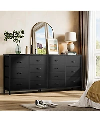 homfan Modern 63" Dresser Tv Stand with 14 Drawers and Power Outlets, Long Entryway Storage Cabinet for 65-75 Inch TVs, Bedroom