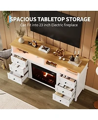 homfan 60"Fireplace Stand for TVs Up to 65", Fireplace with Led Lights, 3D Flame and Heating, Farmhouse Console with Drawers
