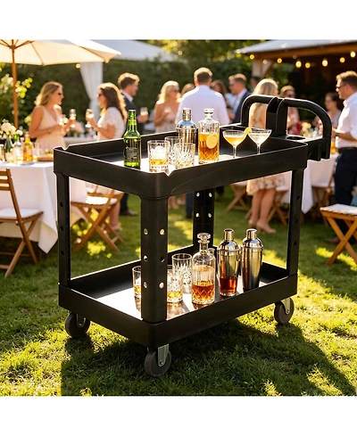 homfan Rolling Bar Cart, 42 Inch Heavy Duty Plastic Utility Cart with 2 Shelves and Locking Wheels for Kitchen or Pantry
