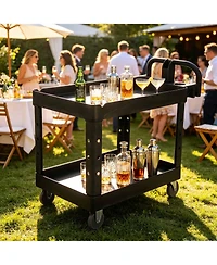 homfan Rolling Bar Cart, 42 Inch Heavy Duty Plastic Utility Cart with 2 Shelves and Locking Wheels for Kitchen or Pantry