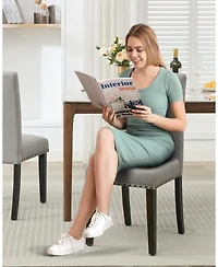 homfan Upholstered Dining Chairs Parsons Chair Set of 2, Nailhead Trim Chair with Wooden Legs,Fabric Side Chair for Dining Room,Kitchen,Living Room