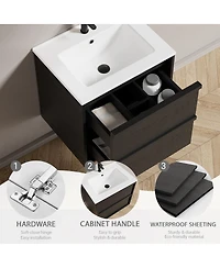 Sillysis Wall Mounted Bathroom Vanity with Ceramic Sink, Soft Close Drawers, Floating Black Cabinet