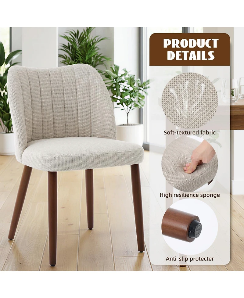 homfan Set of 2 Wooden Dining Chairs - Upholstered Modern Fabric Kitchen with Back for Kitchen, Living Room, or Restaurant