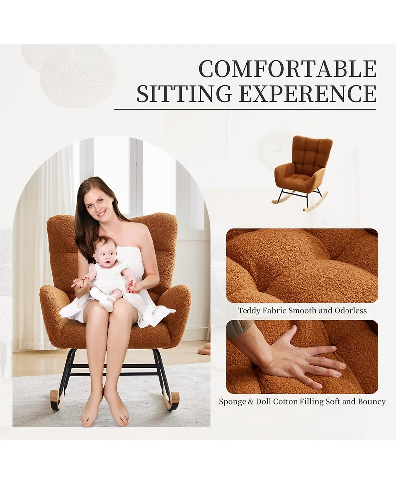 homfan 25.8D x 25.8W x 40H in Upholstered Rocking Chair with Engineered Wood Frame, Padded Seat Cushion for Living Room Nursery Bedroom