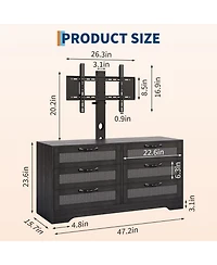 homfan Modern Design Tv Stand with Mount, 6-Drawer Rattan Dresser for 32-85" TVs, Spacious Storage, Media Console Table Living Room