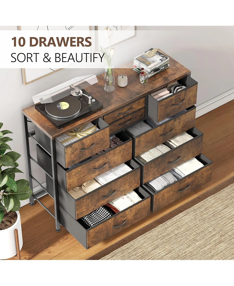 homfan 49 Inch 10-Drawer Storage Chest with Metal Frame, Fabric Dresser Cabinet for Bedroom Living Room, Engineered Wood