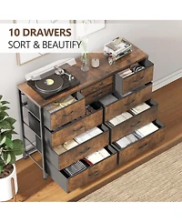 homfan 49 Inch 10-Drawer Storage Chest with Metal Frame, Fabric Dresser Cabinet for Bedroom Living Room, Engineered Wood