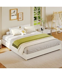 homfan Minimalist Queen Cloud Frame Corduroy Upholstered, Low Platform, Round Wood Legs, No Headboard, No Box Spring Needed, Quiet and Easy Assembly