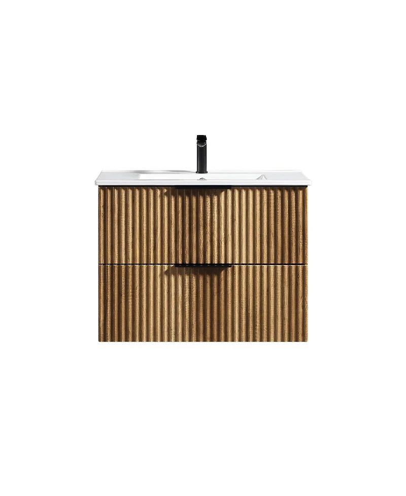 Sillysis Wall Mounted Bathroom Vanity with 3D Fluted Drawer, Integrated Ceramic Sink