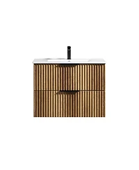 Sillysis Wall Mounted Bathroom Vanity with 3D Fluted Drawer, Integrated Ceramic Sink