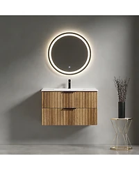 Sillysis Wall Mounted Bathroom Vanity with 3D Fluted Drawer, Integrated Ceramic Sink