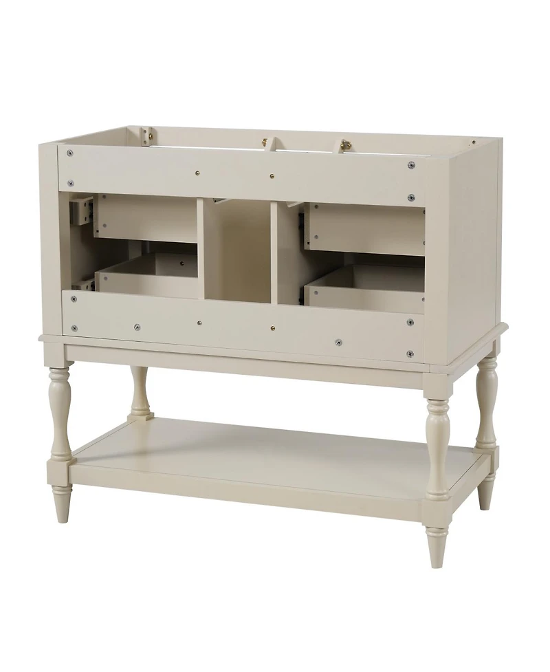 Sillysis 36 Inch Classic Bathroom Vanity without Top, Solid Wood Mdf Cabinet, 4 Drawers, Open Shelf Storage