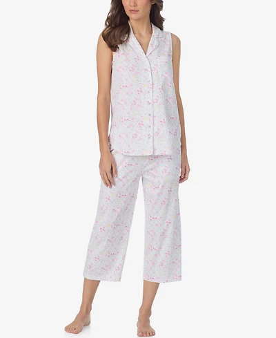Eileen West Women's Sleeveless Notch Collar Top & Capri Pajama, 2-Piece Set