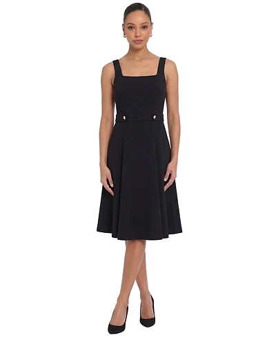 London Times Women's Square Neck Sleeveless Fit and Flare Dress