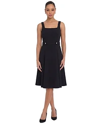 London Times Women's Square Neck Sleeveless Fit and Flare Dress