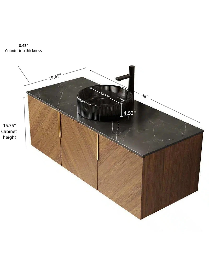 Sillysis Bathroom Vanity Cabinet with Glass Vessel Sink, Sintered Stone Top, Soft Close Storage