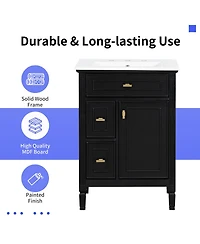 Sillysis 24 Inch Modern Bathroom Vanity with Ceramic Sink, Solid Wood Frame, Flip Drawer and Ample Storage Cabinet