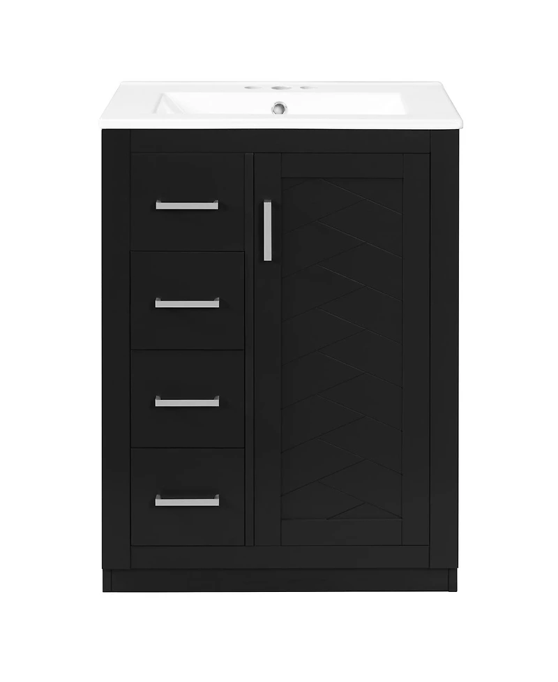 Sillysis 24 Inch Modern Bathroom Vanity with Sink, Solid Wood Mdf Cabinet, 3 Soft Close Drawers, Space-Saving Storage
