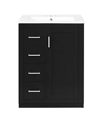Sillysis 24 Inch Modern Bathroom Vanity with Sink, Solid Wood Mdf Cabinet, 3 Soft Close Drawers, Space-Saving Storage