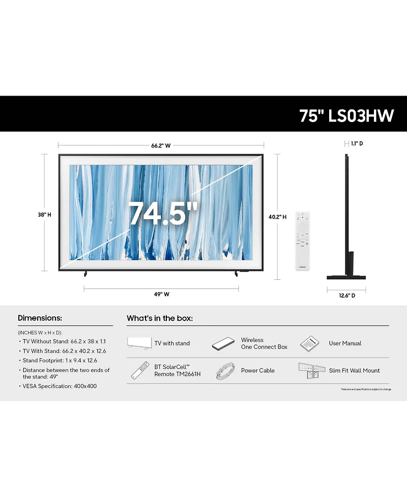 Samsung QN75LS03HWFXZA 75" The Frame Pro Neo Qled 4K Smart Tizen Tv with Year Amber Protection Plan (2026