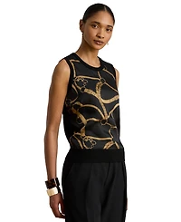 Lauren Ralph Women's Belting Print Sleeveless Sweater