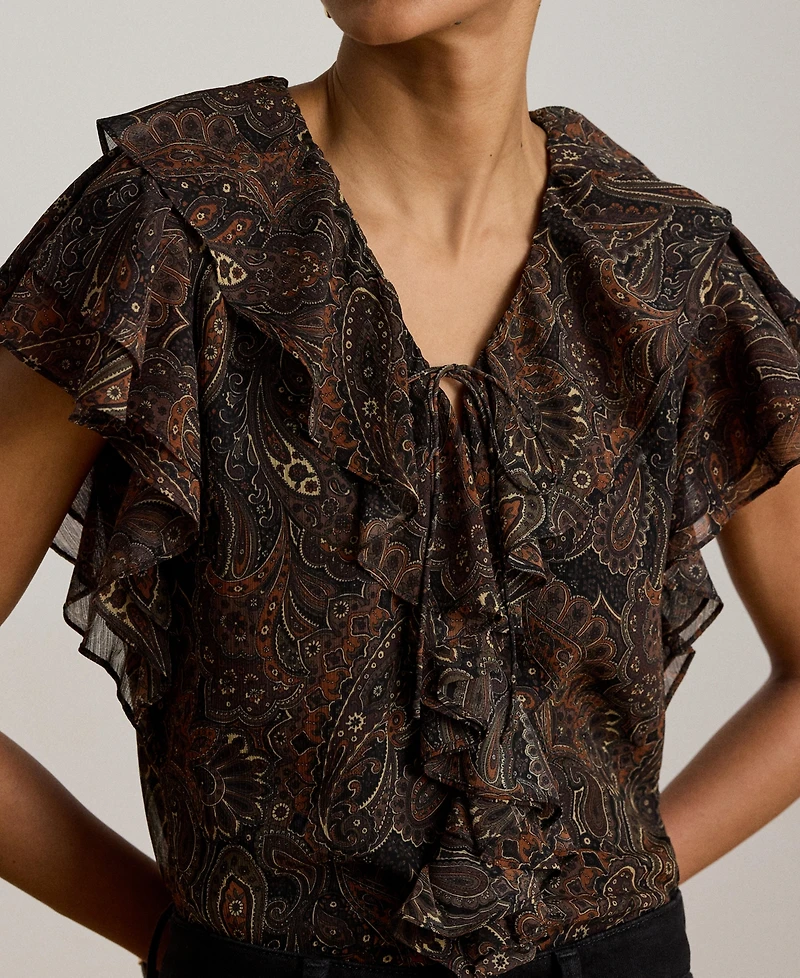 Lauren Ralph Women's Paisley Ruffle-Trim Georgette Blouse