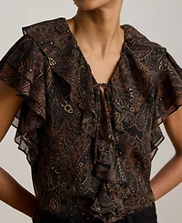 Lauren Ralph Women's Paisley Ruffle-Trim Georgette Blouse