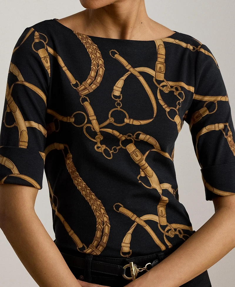 Lauren Ralph Lauren Women's Boat Neck Belting Print T-Shirt