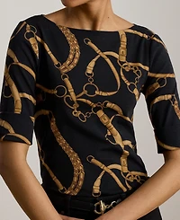 Lauren Ralph Lauren Women's Boat Neck Belting Print T-Shirt