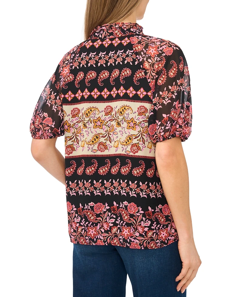 CeCe Women's Ruffle Neck Split Blouse
