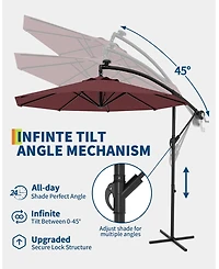 homfan 10Feet Cantilever Patio Umbrella With Cross Base, Adjustable Tilt, Fade-Resistant Canopy For Deck, Pool, Garden And Backyard