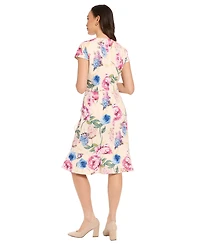 London Times Petite Printed Ruffle Detail Dress