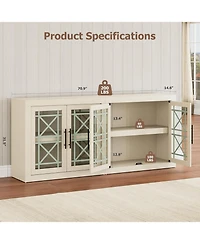 homfan Modern Sideboard Buffet Cabinet, 71 Inch Large Credenza with 4 Glass Doors, Multi-Purpose Storage