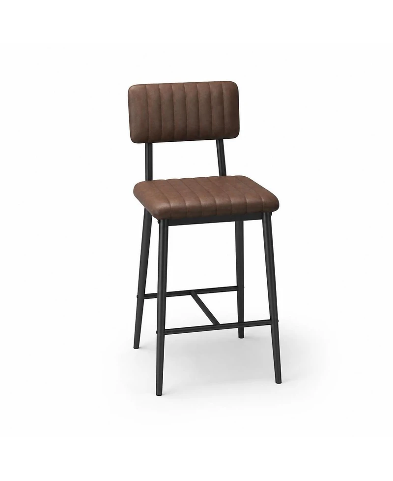 homfan Counter Height Bar Stools Set of 2, Upholstered Chairs with Back, Footrest and Thick Padded Seat, Metal Legs for Kitchen Island