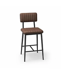 homfan Counter Height Bar Stools Set of 2, Upholstered Chairs with Back, Footrest and Thick Padded Seat, Metal Legs for Kitchen Island
