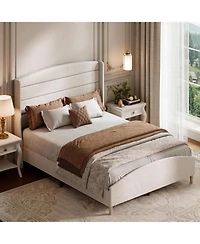 homfan Upholstered Platform Bed Frame, Queen Size Linen Wingback Bed Frame with 51.6 Inch Tall Headboard for Bedroom