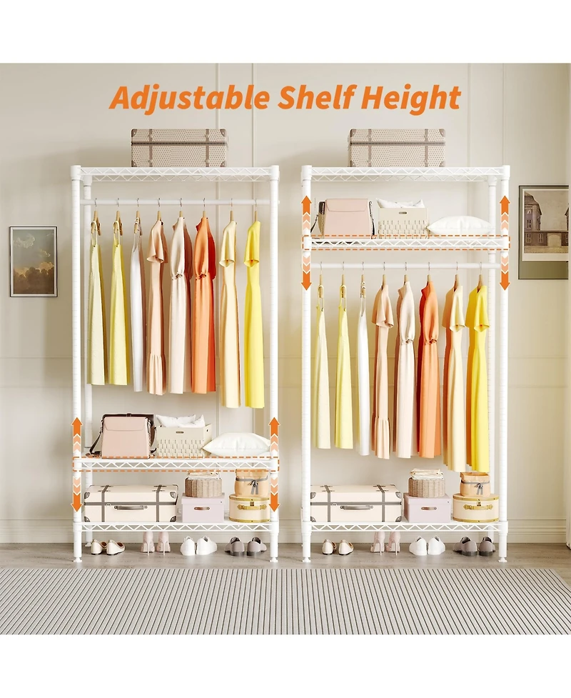 homfan Freestanding Armorie, 68 Inch White Metal Storage Wardrobe with Hanging Rod and Adjustable Shelves for Bedroom or Entryway