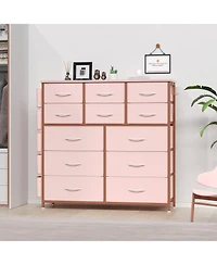 homfan 12-Drawer Dresser, Fabric Dresser for Bedroom with Side Pockets and Hooks, Tall Storage Tower with Adjustable Feet for Living Room, Hallway