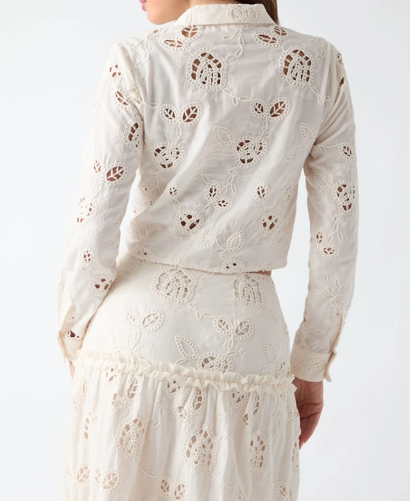 Guess Women's Lenora Cropped Long-Sleeve Button-Up Shirt