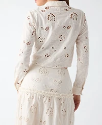 Guess Women's Lenora Cropped Long-Sleeve Button-Up Shirt