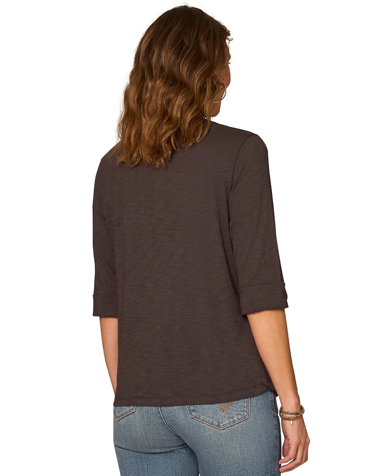Democracy Petite Henley Neck Pull-On Knit Top