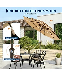 homfan Solar Led Outdoor Patio Umbrella, Ventilated Canopy, Tilt and Crank System, 8 Stable Ribs, for Pool, Deck Garden