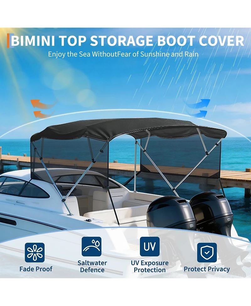 homfan 4 Bow Boat Bimini Top Replacement Cover, Heavy Duty Marine Polyester with Mesh Side Curtains and Storage Bag, for Pontoon Fishing