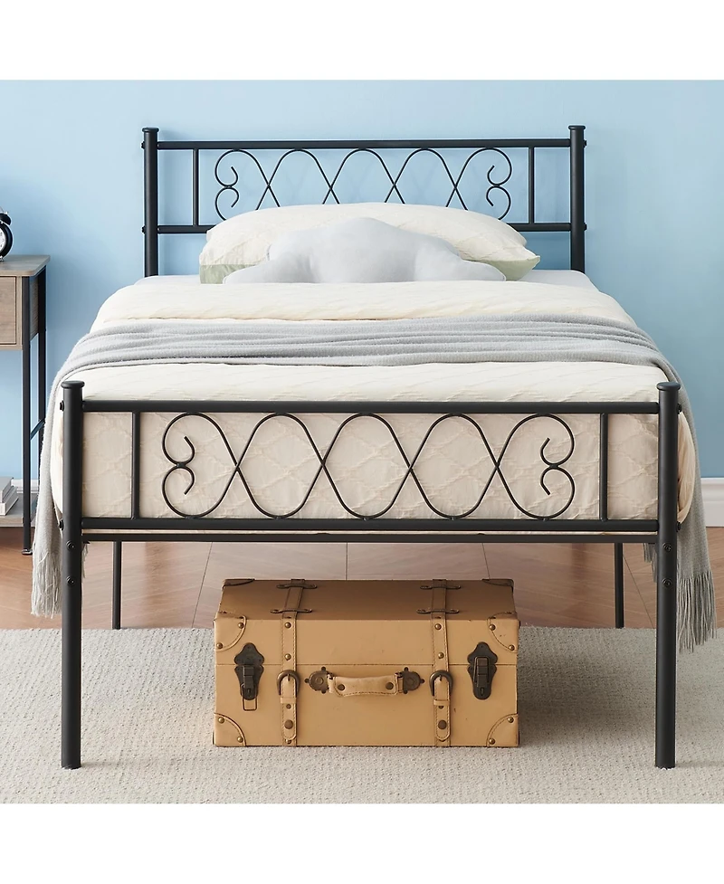 homfan Metal Bed Frame, Heavy Duty Platform Bed with Heart Shaped Headboard and 800 Pound Capacity for Bedroom